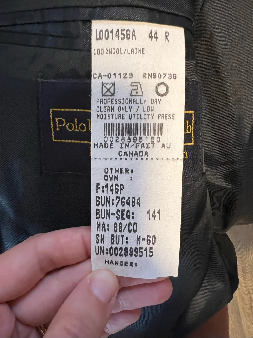 VNTG Polo Ralph Lauren University Club Pinstriped Double Breasted Suit Jacket